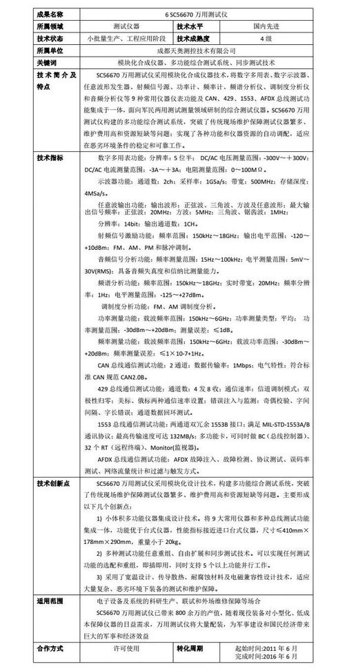 中国电子科技集团科技成果信息发布 六 测试仪器领域 2